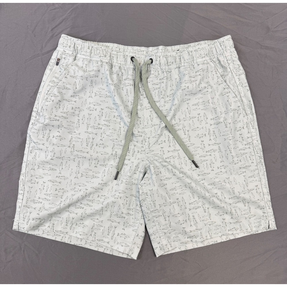 Eddie Bauer Mens Fish Print Swim Trunks Sage Green Mesh Liner Large EMS3017